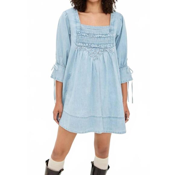 NEW FREE PEOPLE sonora denim mini dress in cornflower - Picture 1 of 6